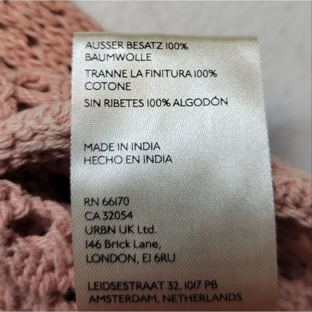 Free People Pointelle Pullover Mauve Rose Pink Crochet Button Up Women's Top NEW